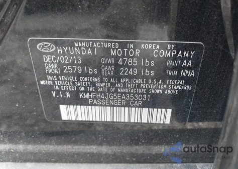 2014 Hyundai Azera Limited z USA, uszkodzony, nr VIN KMHFH4JG5EA353031